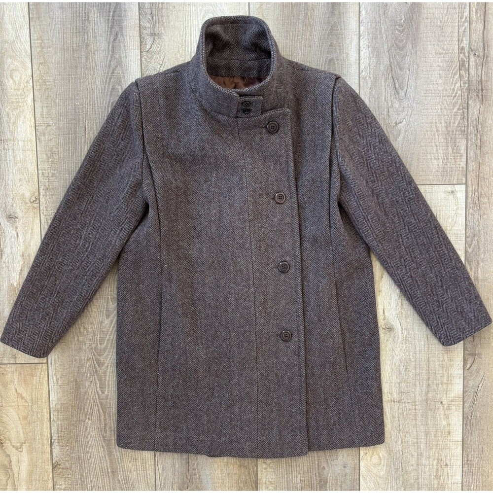 Vintage Jill Jr Womens Herringbone Wool Coat Size M/L 60s Union Made USA Classic